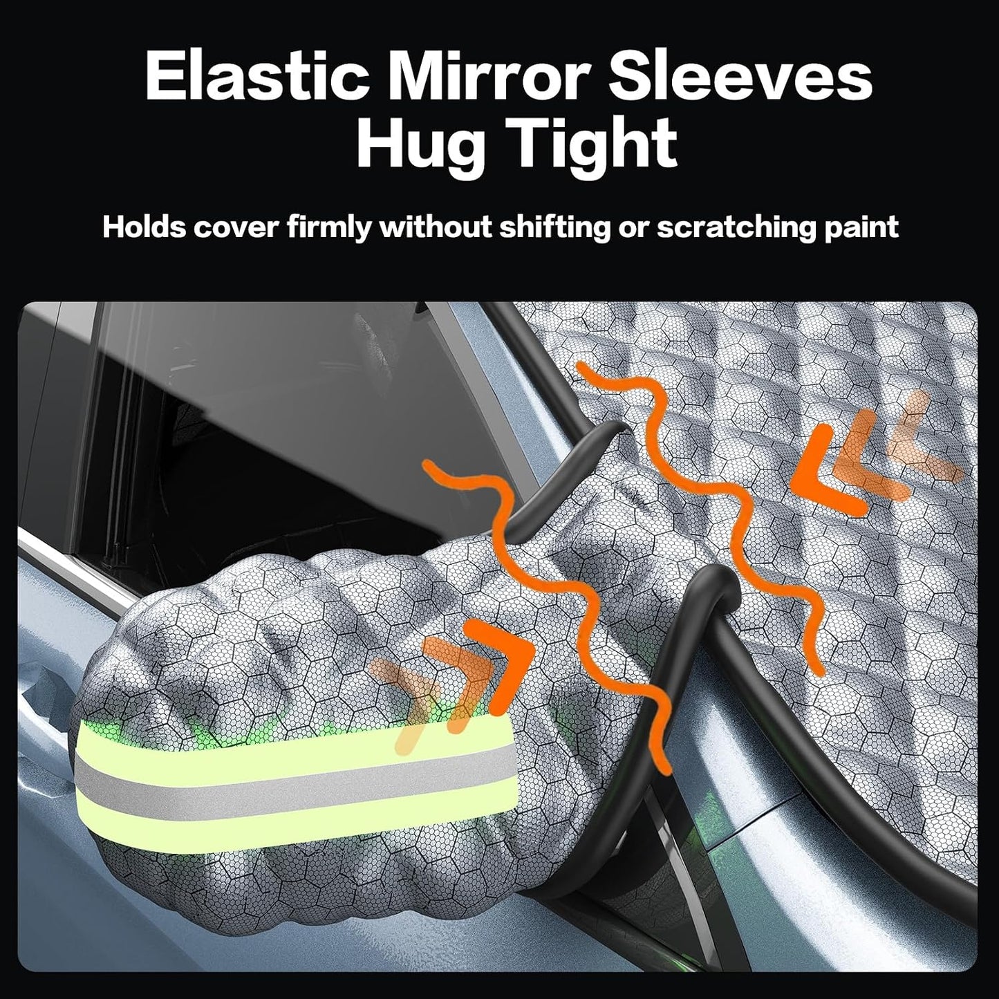 Exterior Windshield Cover for Ice and Snow, Graphene Grid Heavy-Duty Windshield Sun Shade, Car Snow Shield with Mirror Covers, Wiper Area Coverage for Cars, SUVs and Trucks, Large