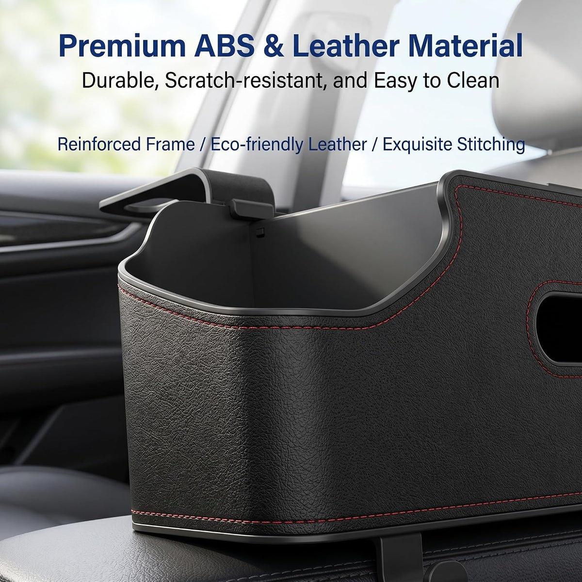 Car Seat Back Organizer, Cup Holder & Tissue Holder & Phone Stand & Dual Hooks, Multi-functional Load-bearing Storage Box for Phone Umbrella Bag, for Most Cars Trucks SUVs (Black)
