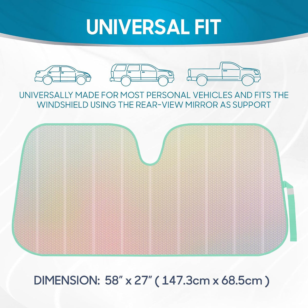 Iridescent Matte White Front Windshield Sunshade-Accordion Folding Auto Shade for Car Truck SUV-Blocks UV Rays Sun Visor Protector-Keeps Your Vehicle Cool- 58 x 27 in