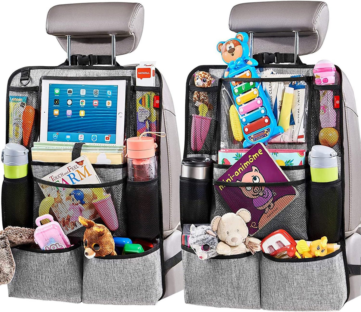 Helteko Backseat Car Organizer, Kick Mats Back Seat Protector with Touch Screen Tablet Holder, Back Seat Organizer for Kids with 9 Storage Pockets, Travel Accessories (2 Pack, Violet)