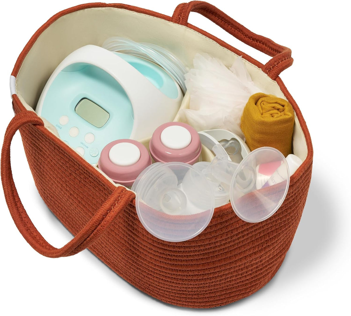 Natemia Rope Diaper Caddy Organizer – Nursery Storage Basket with 3 Compartments for Breast Pump Storage, Diapers, Wipes & Toys – Portable Tote and Gift Bag for Registry and Newborn Essentials