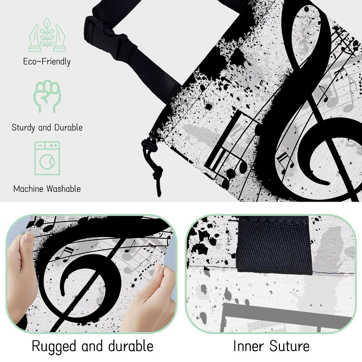 Music Notes Car Garbage Bag,Waterproof Small Car Trash Bag Hanging Back of Seat,Drawstring Hanging Car Trash Bag with Adjustable Buckle for Car Accessories