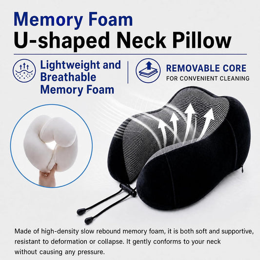 Travel Neck Pillow, Soft Memory Foam Neck Support Pillow for Airplane Car Train Office, Ergonomic Cervical Pillow with Washable Cover, Portable Travel Pillow for Neck Pain Relief Red