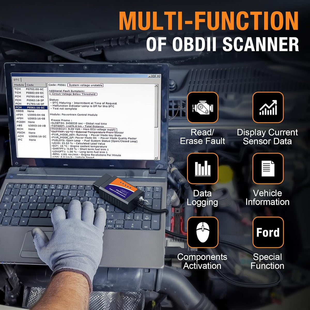 ELM327 OBD2 USB Adapter for Windows, ELMconfig Scanner with MS CAN/HS CAN Switch for Scan F150 F250 Car and Light Truck Check Engine Light, Diagnosis on Windows with V1.5 Chip