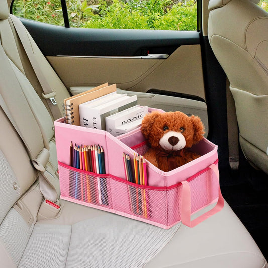Honeydak Passenger Seat Organizer, Collapsible Car Storage for Console Front/back Seat with Multi-pockets Car Caddy Organizer Suv Truck for Kids Adults Accessories(Pink,2 Compartments)
