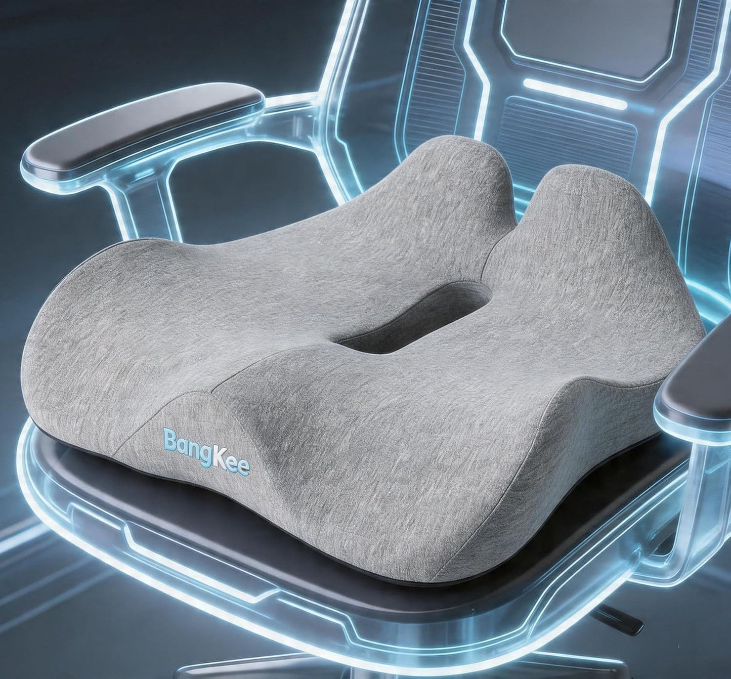 18x16 Inch Memory Foam Seat Cushion for Office, Car, Travel | Grey Chair Cushions with Removable Cover, Non-Slip Bottom and Carry Handle