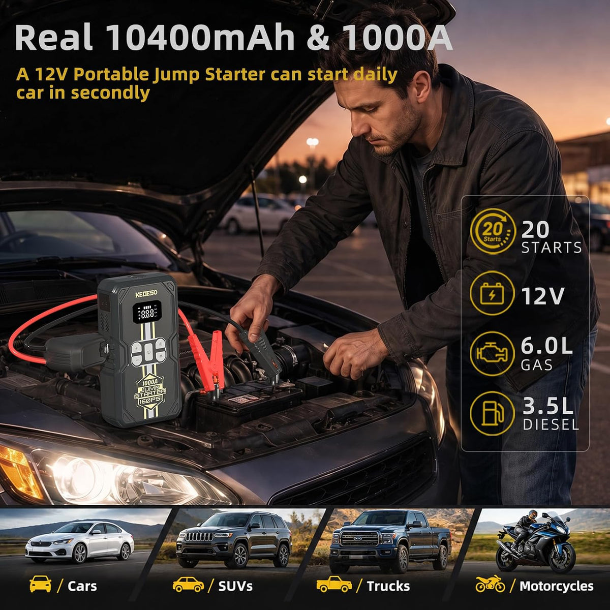 Car Jump Starter with Air Compressor 160PSI,Portable Battery Jumper Starter
