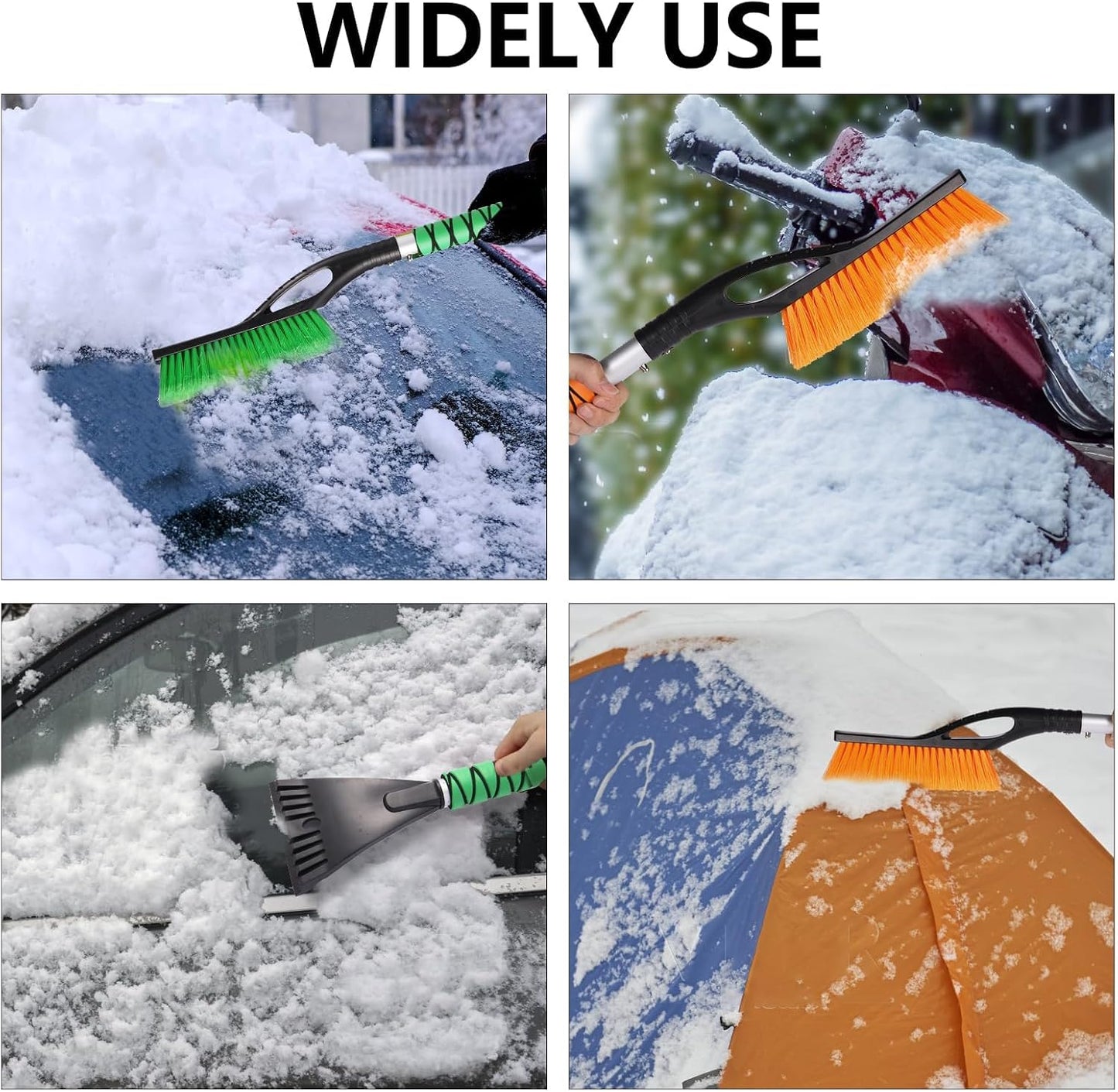 2 Pack Ice Scrapers with Snow Brush, 27 Inch Snow Remover for Car Windshield and Door, Detachable Ice Shovel Tool with Ergonomic Foam Grip, Winter Accessories for Car
