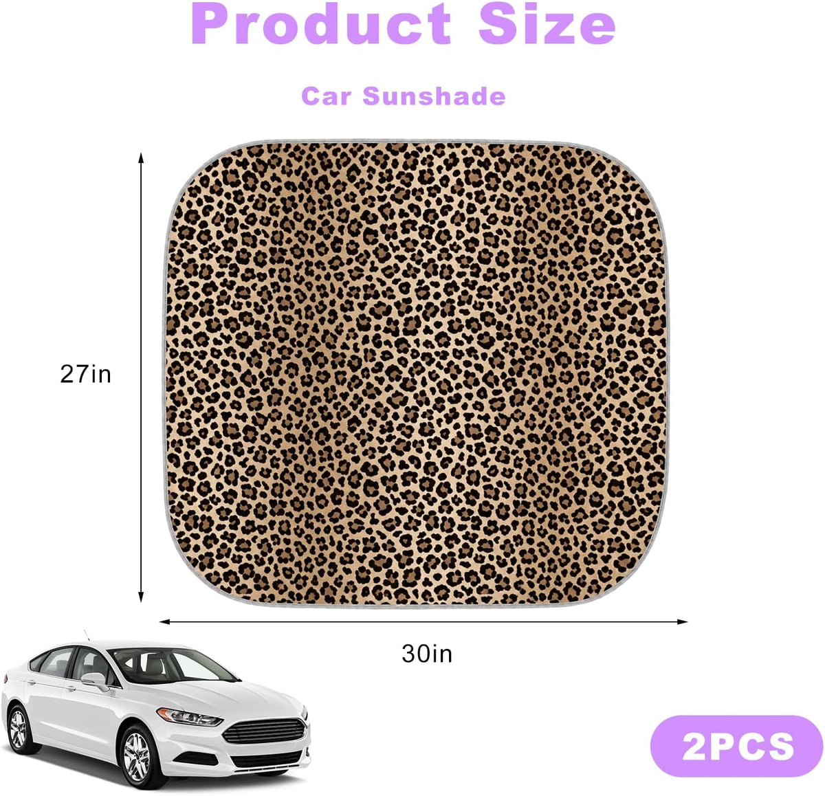 2 PCS Car Windshield Shade, Leopard Print Foldable Windshield Sunshade Sun Blocker Keeps Your Vehicle Cool, Vehicle Interior Front Windscreen Shades for Sun UV & Heat Protection (Dark Brown)