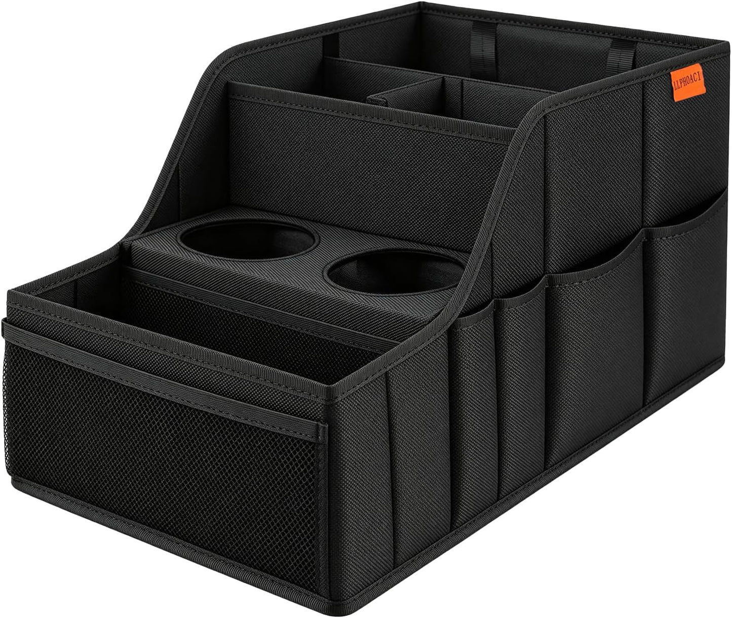 Car Seat Organizer Back Front Captains Seats Storage Travel | Car Organizer, Back Seat Car Organizer, Car Seat Organizer Front Seat – 9 Compartments, 2 Cup Holders – Foldable, Black.