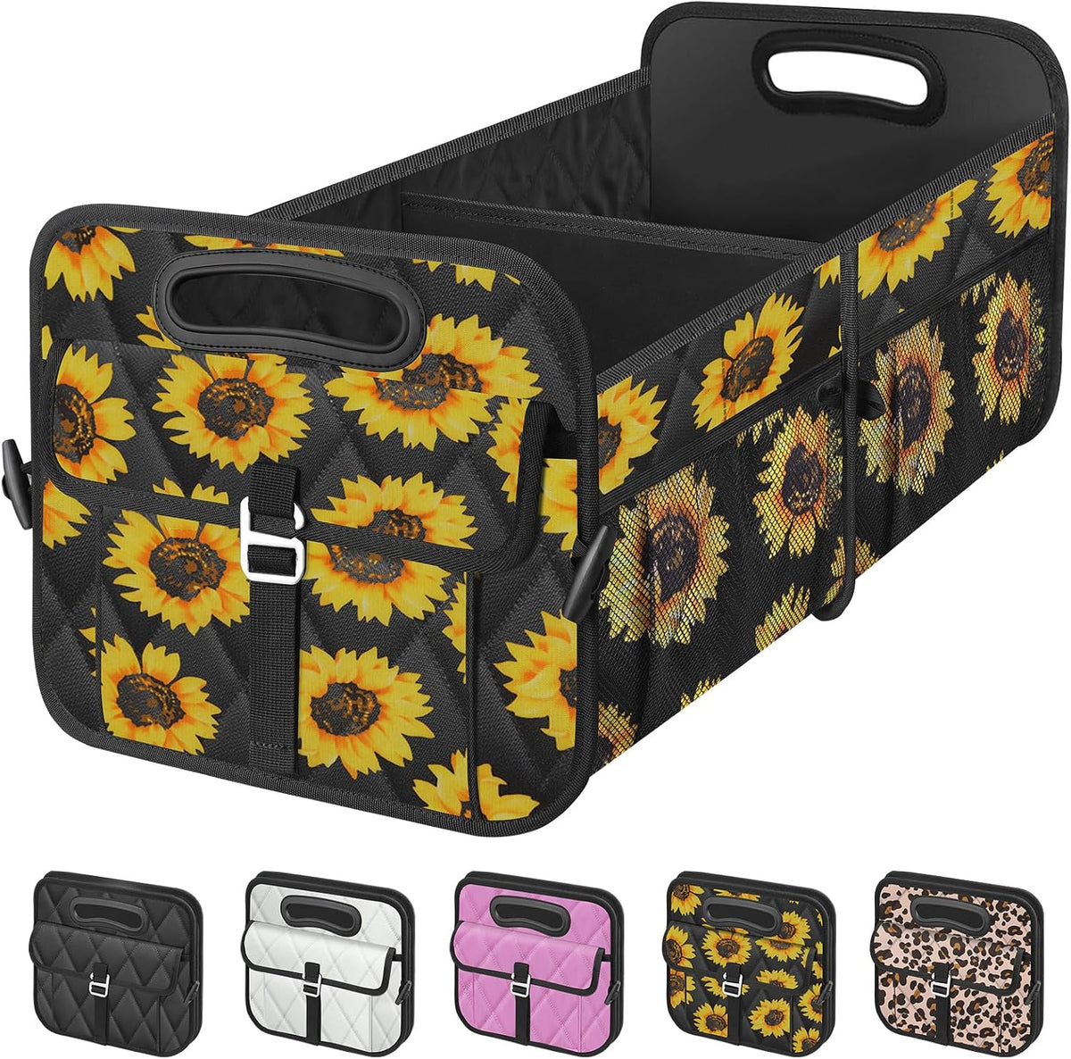 Olosar Collapsible Trunk Organizer - Portable SUV Car Accessories for Women/Men, Any Car, Mini-Van, Sunflower