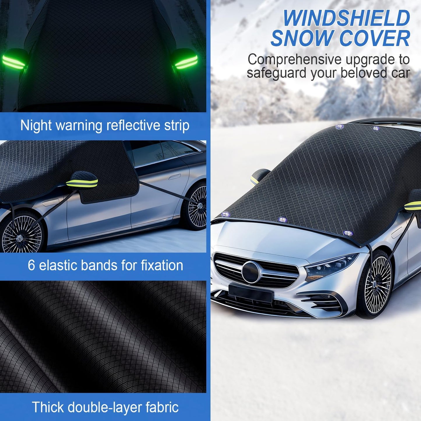 Universal Winter Magnetic Car Windshield Cover for Ice and Snow Prevention - Automotive Protector Featuring Side Window & Rearview Mirror Shields, Suitable for Most Sedans and SUVs