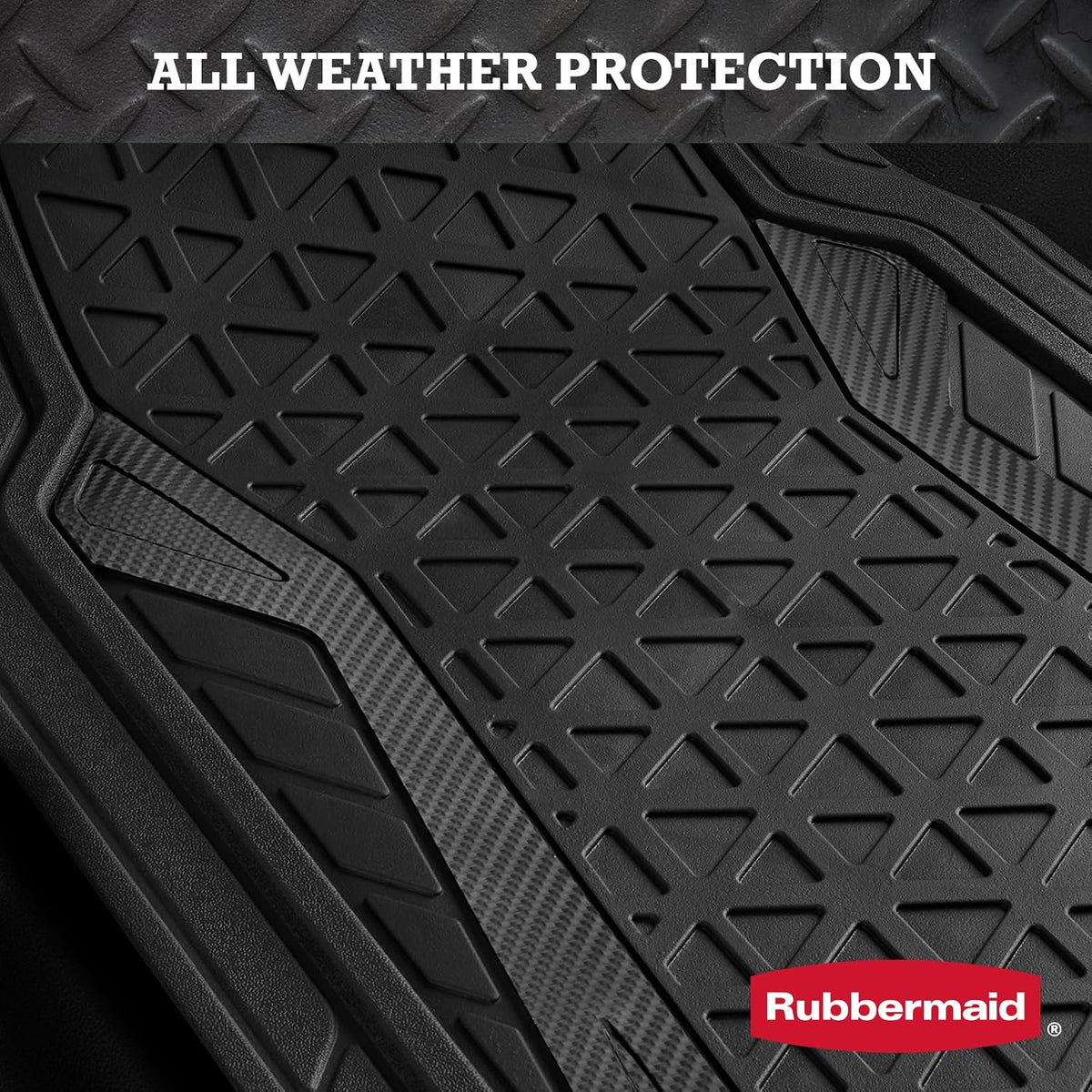 Rubbermaid Car Floor Mats Full Set, Premium Heavy Duty All-Weather Car Mats– Rugged Rubber with Brushed Aluminum Inserts, Universal Trim-to-Fit, Anti-Slip Backing for Cars, SUVs, Trucks & Vans - Black