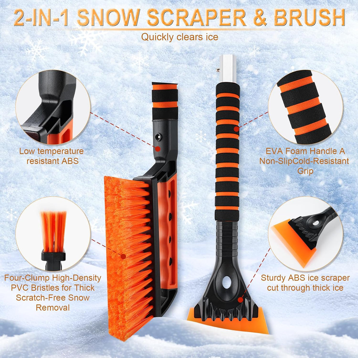 LivTee 24.75'' Ice Scraper & Snow Brush for Car Windshield, Orange
