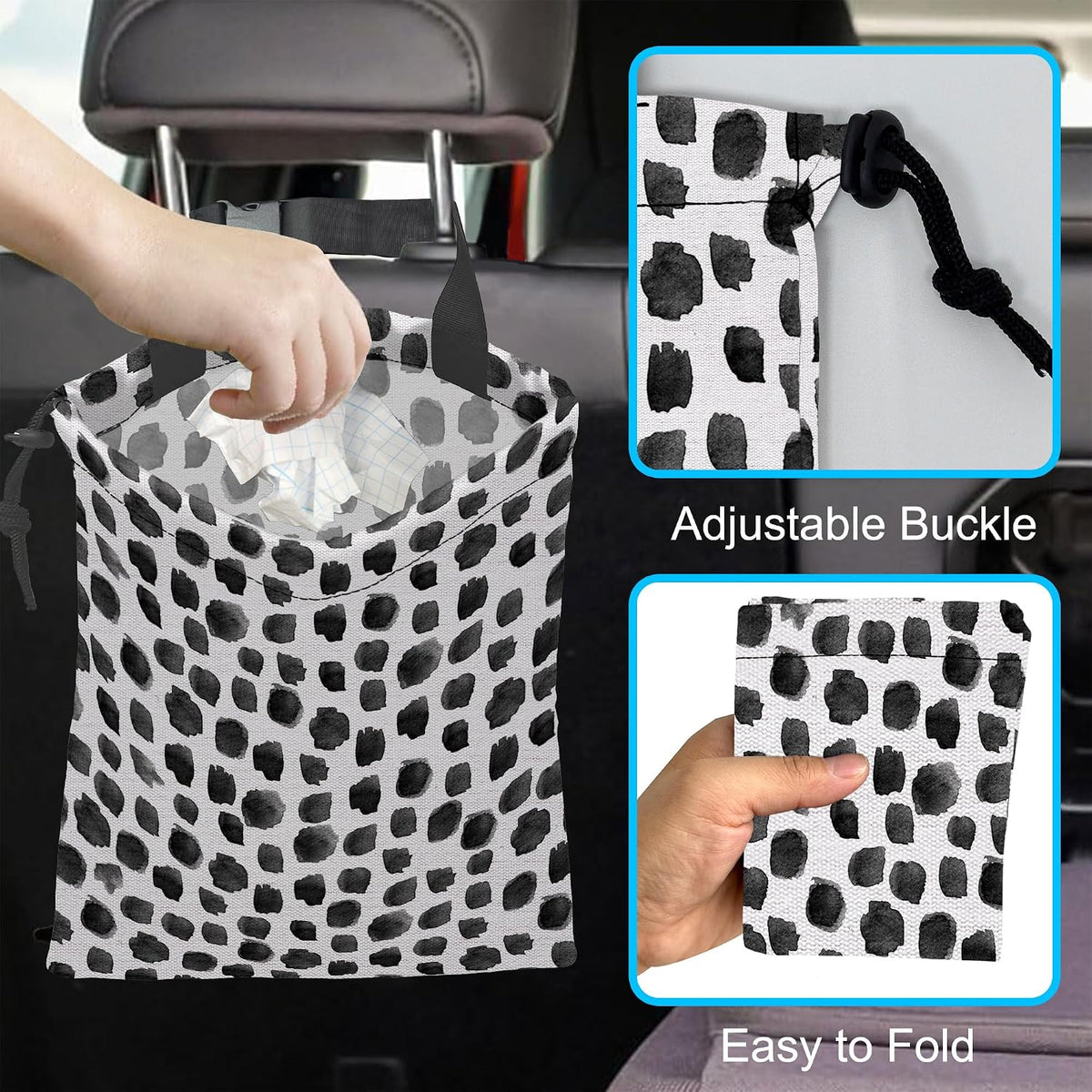 Car Trash Bag Hanging Black Dots Car Trash Can Waterproof Garbage Bag Hanging for Car Back Seat