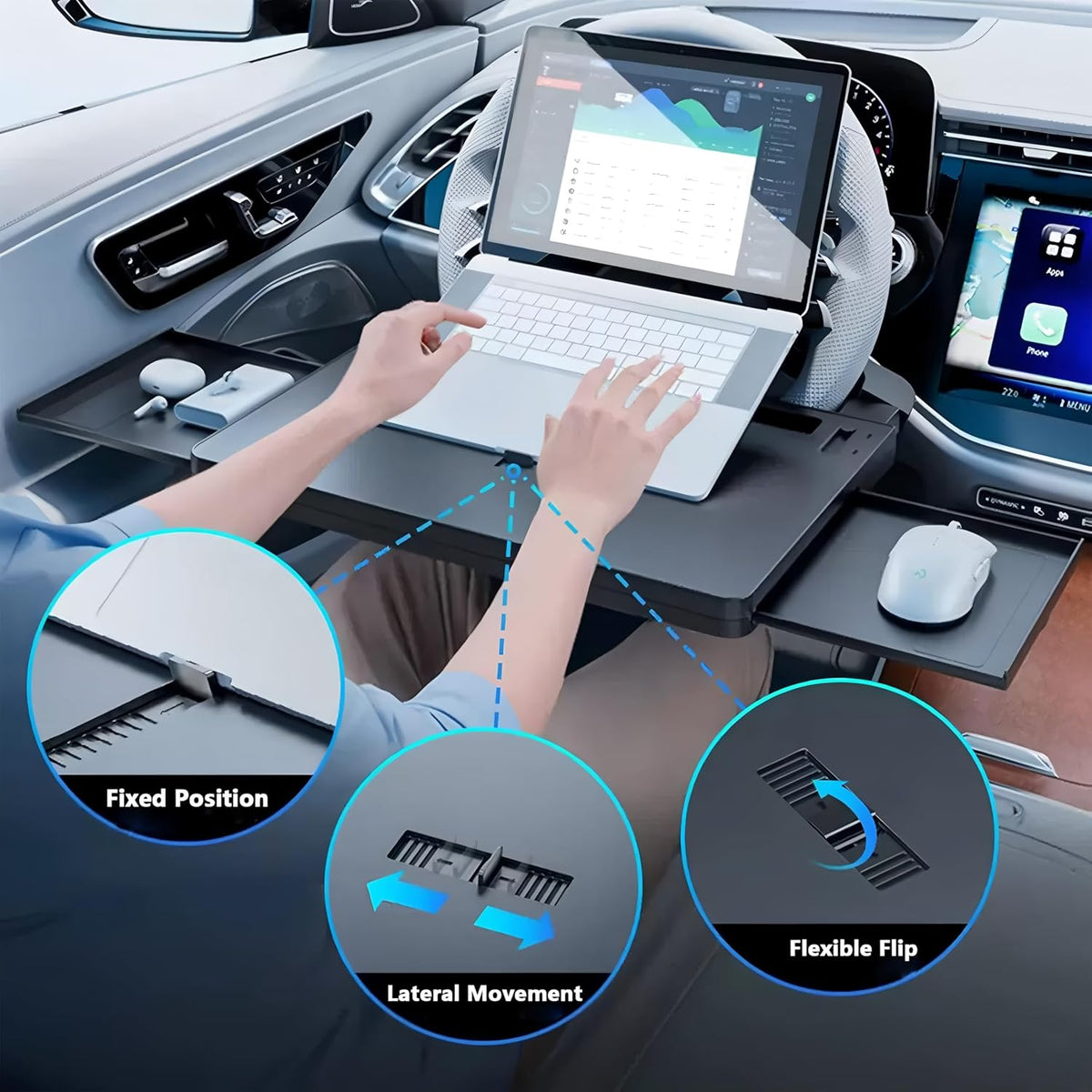 Adjustable Car Steering Wheel Tray, Extra Large Car Tray for Laptop & Food