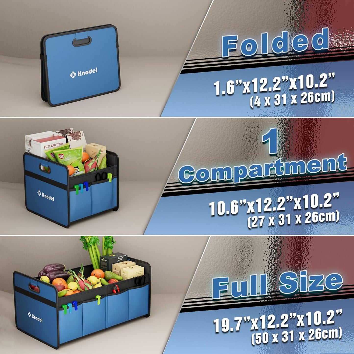 K KNODEL Car Trunk Organizer, Foldable Organizer for Car, Automotive Consoles & Organizers, Storage with Reinforced Handles (Small, Blue)