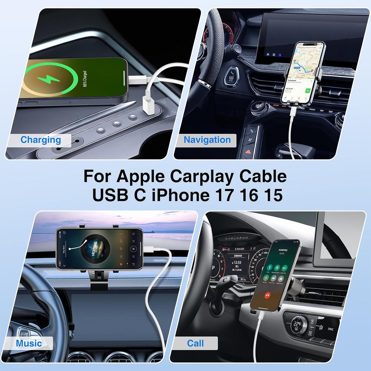 48W USB C Car Charger, Dual Port USB-C & USB-A Car Fast Charging Adapter