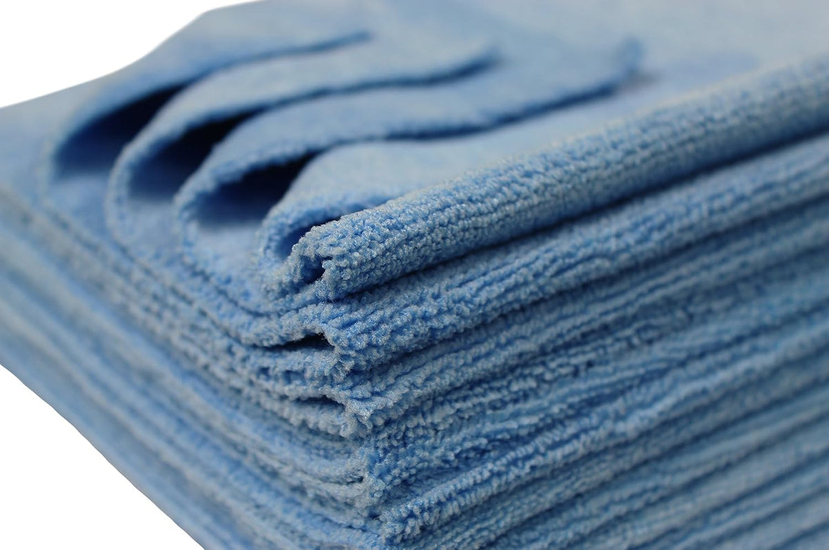 Detailer's Preference Premium Edgeless Microfiber Towels, 350 GSM, Ultra Soft, Lint-Free, Streak-Free, Scratch-Free, Highly Absorbent, for Auto, Home, and Detailing,16x16, 12-Pack, Light Blue