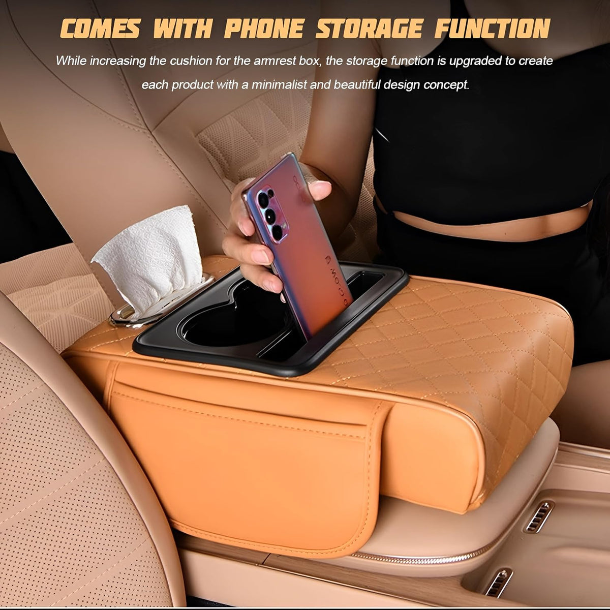 Zpana 4 in 1 Car Center Console Armrest Pillow, Memory Foam, Brown