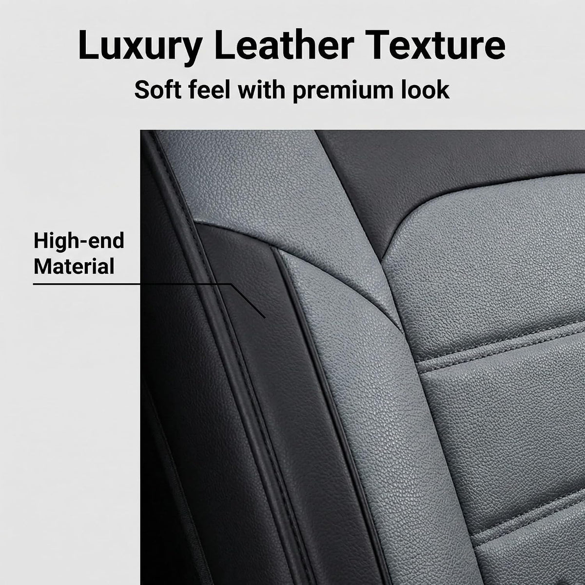 YQ FU Leather Seat Covers Black Gray Full Set w/ 2 Pillows Universal 2 Row