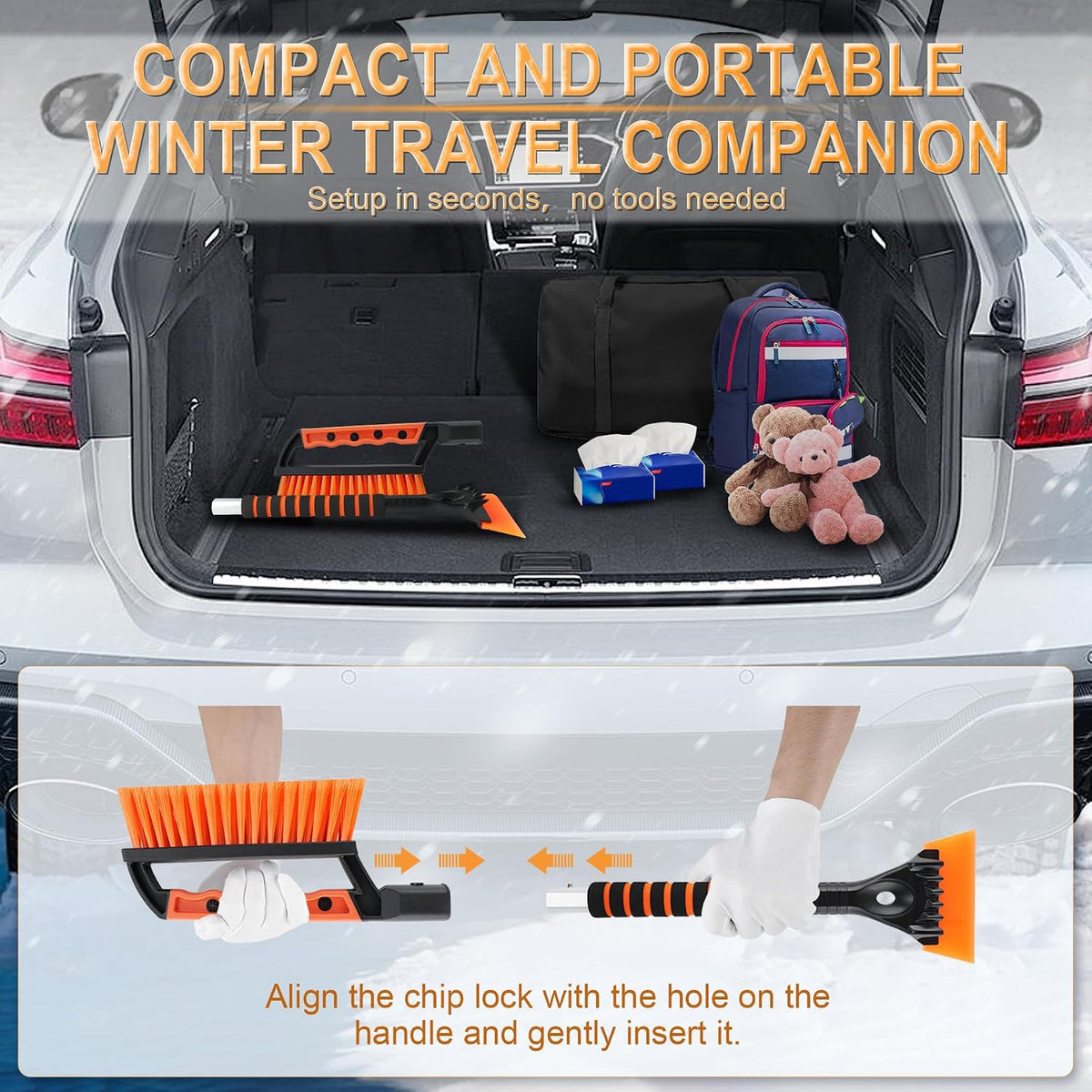 LivTee 24.75'' Ice Scraper & Snow Brush for Car Windshield, Orange