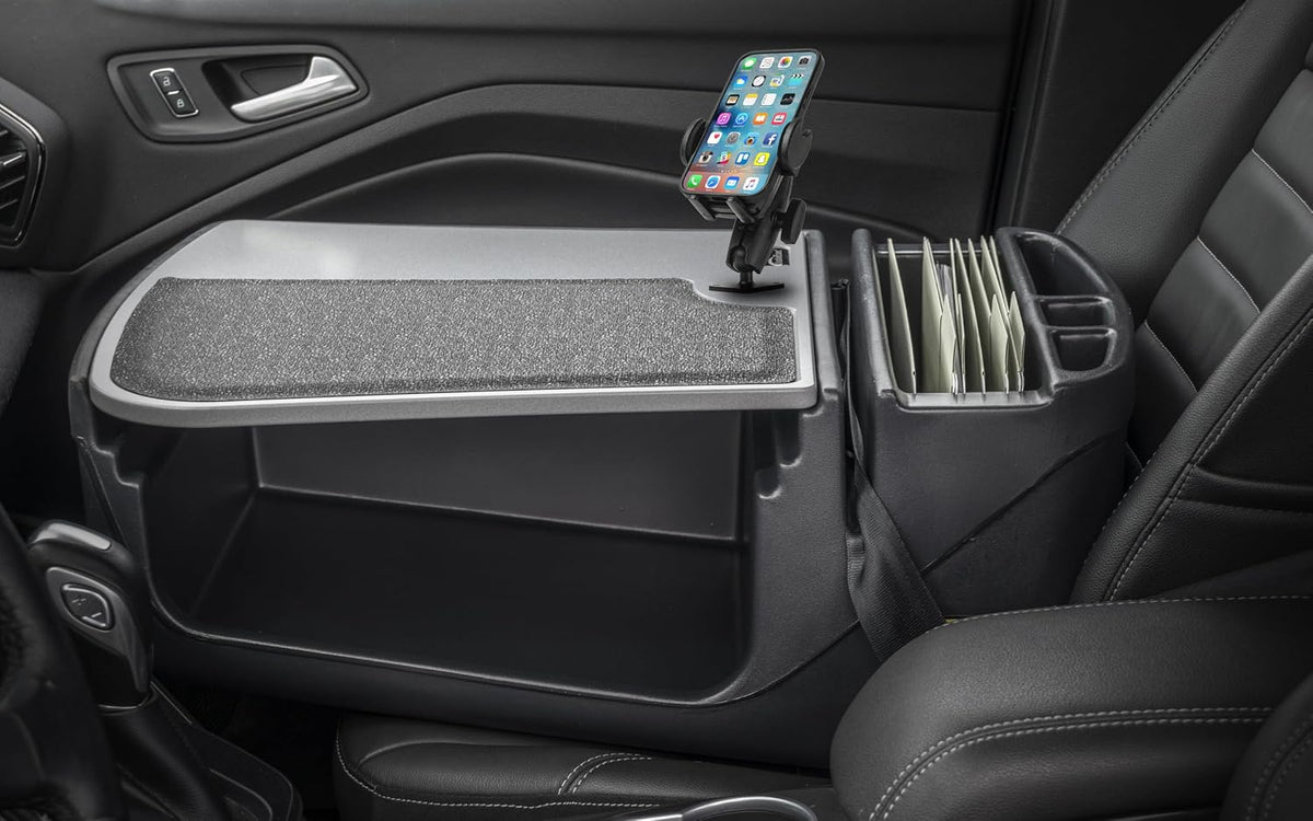 AutoExec AE-GMEF-PM-GT Efficiency GripMaster Car Desk for Your Vehicle Workstation and Mobile Office, Grey with Phone Mount