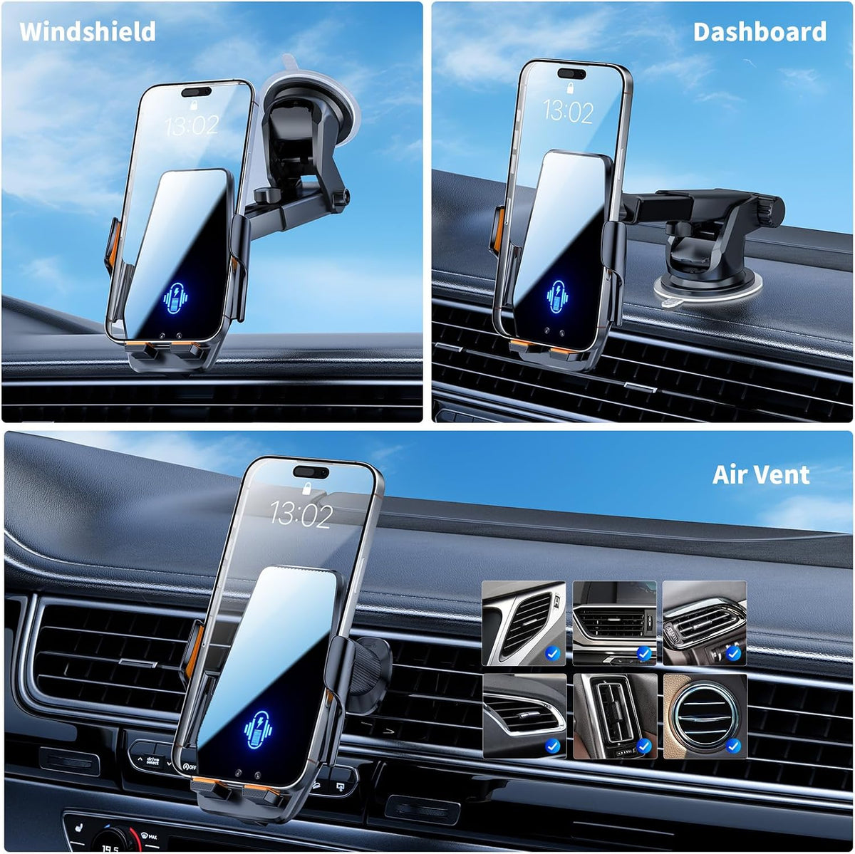 3 IN 1 Wireless Car Charger 15W Fast Charging Auto Clamping Phone Holders