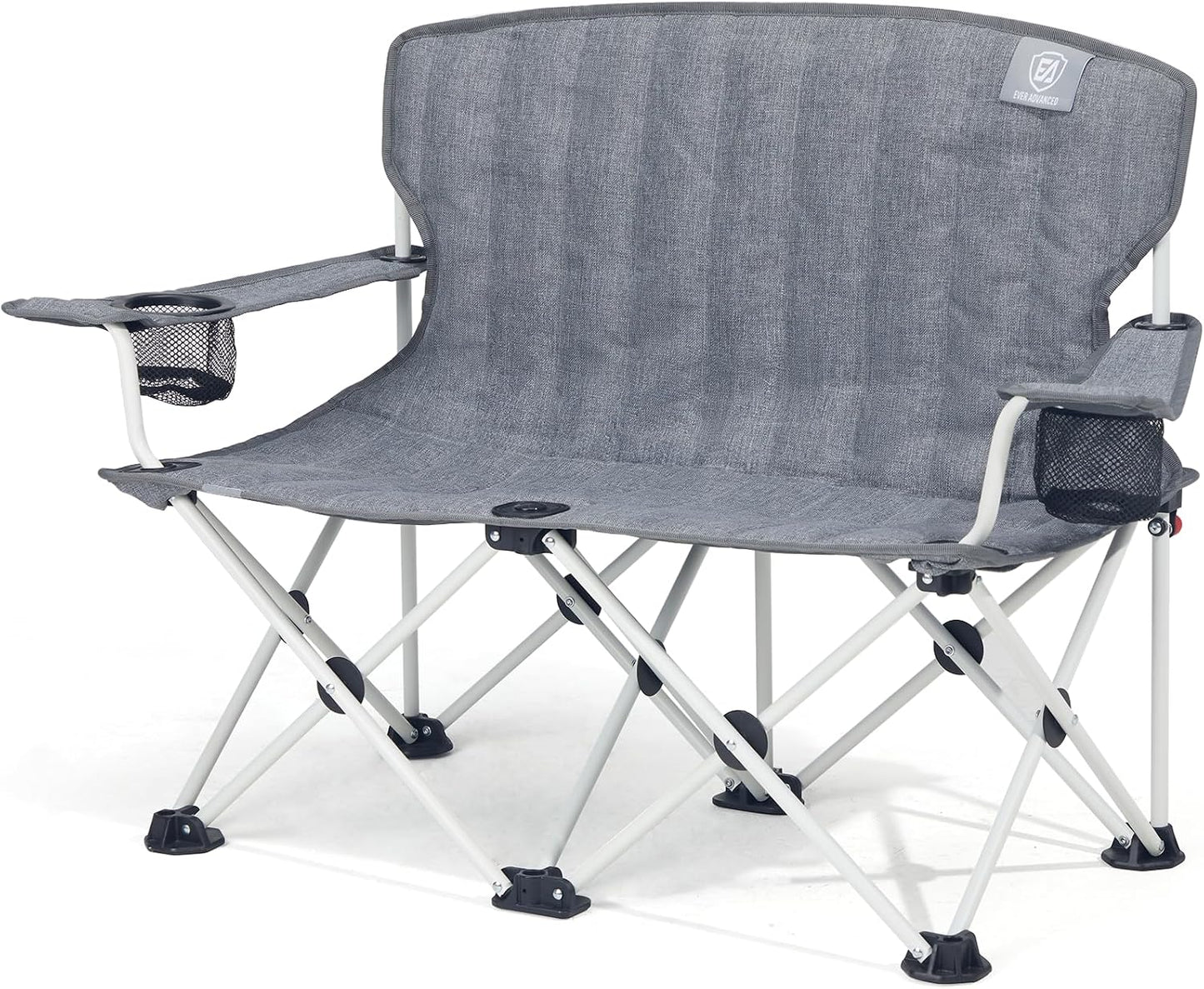 EVER ADVANCED Kids Double Camping Chair with Cupholders Safety Lock, Padded Kids Folding Chair Outdoor with Mesh Pocket, Lightweight Portable Two Person Loveseat for Beach, Supports 300lbs, Grey