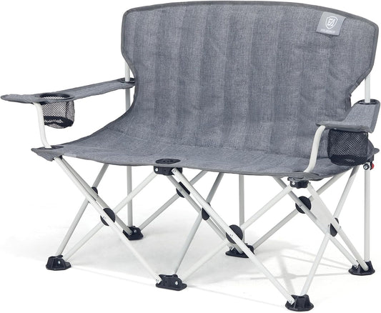 EVER ADVANCED Kids Double Camping Chair with Cupholders Safety Lock, Padded Kids Folding Chair Outdoor with Mesh Pocket, Lightweight Portable Two Person Loveseat for Beach, Supports 300lbs, Grey
