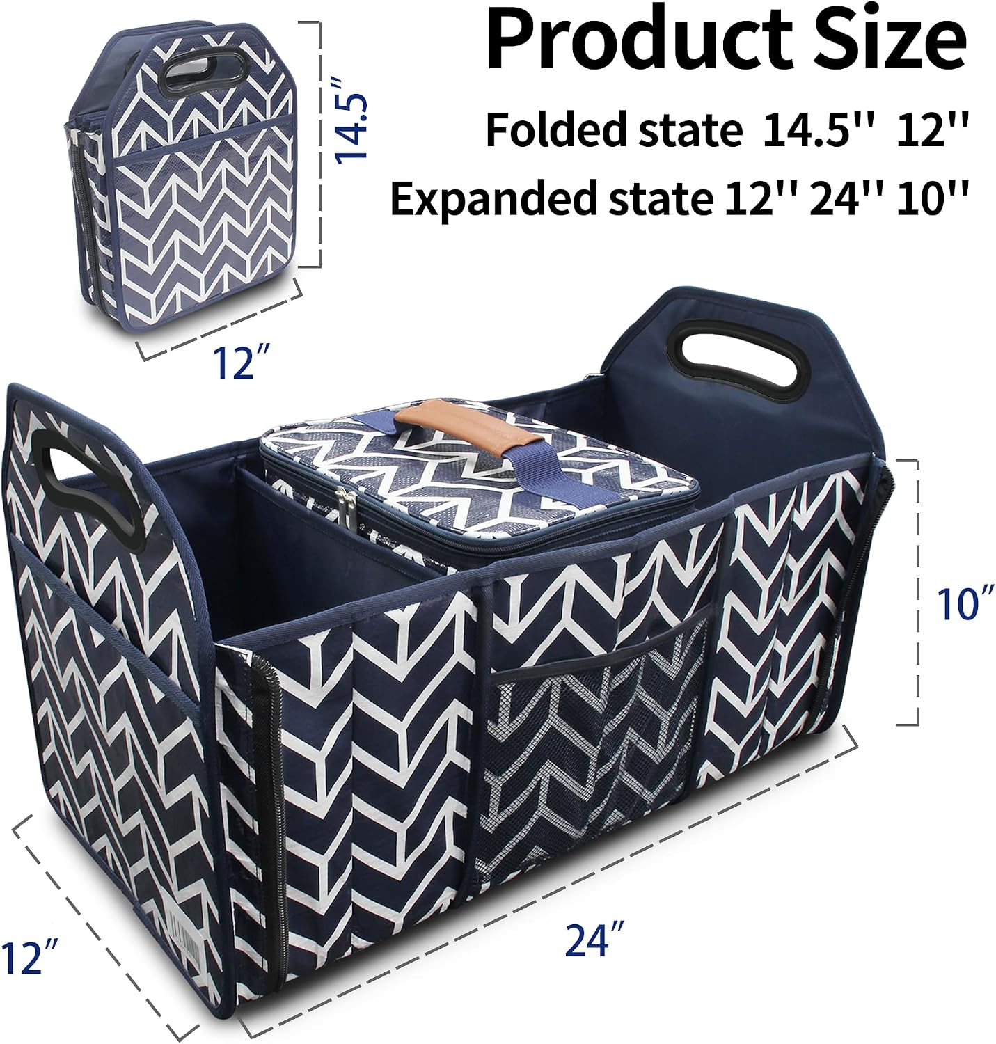 Orionstar Trunk Organizer, Foldable Car Storage Bag Insulation Cooler Bag | Collapsible Vehicle Organizer Divider Storage Totes with 3 Compartment Cargo Tote for SUV, Navy Blue