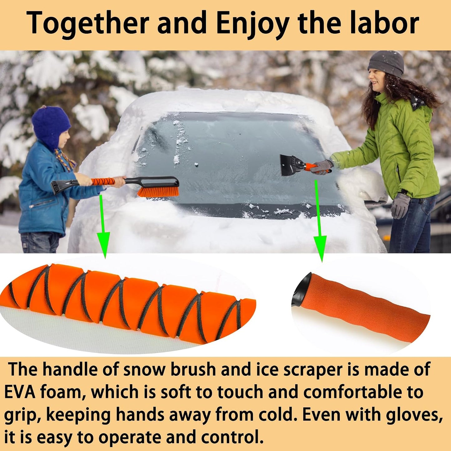 YEECOPON 27" Snow Brush & Ice Scraper for Car Windshield, Detachable Snow Scrapers with Foam Grip for Cars, Trucks, SUVs