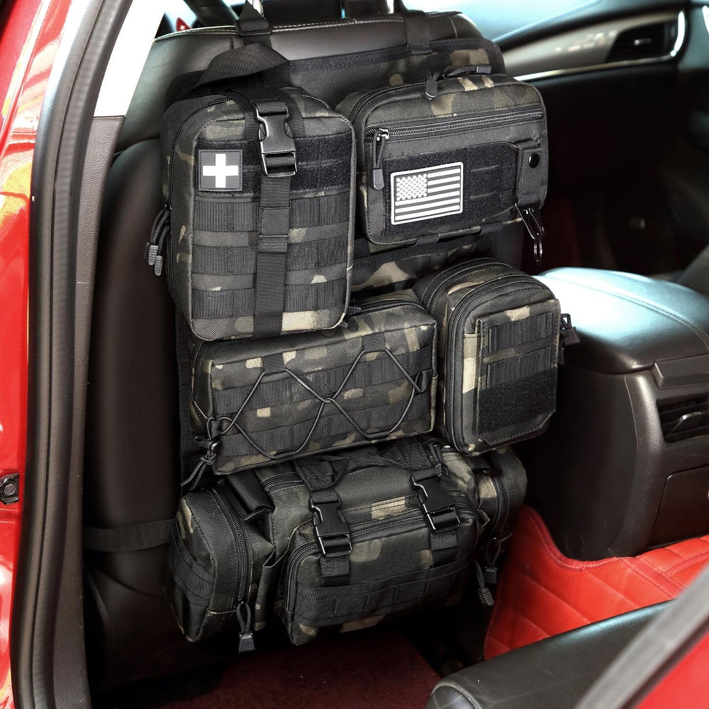 Tactical Car Seat Back Organizer, 2025 Upgrade Tactical Vehicle Panel Organizer with 5 Detachable Molle Pouch for Car Truck Ford Jeep Vehicle