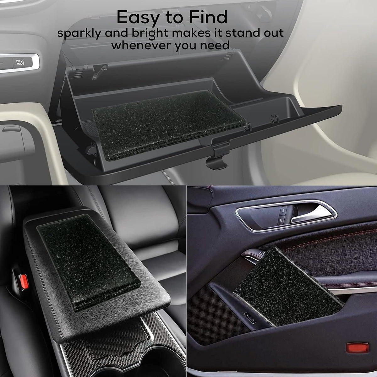 Leather Car Registration and Insurance Holder Magnetic Shut, Glitter Black