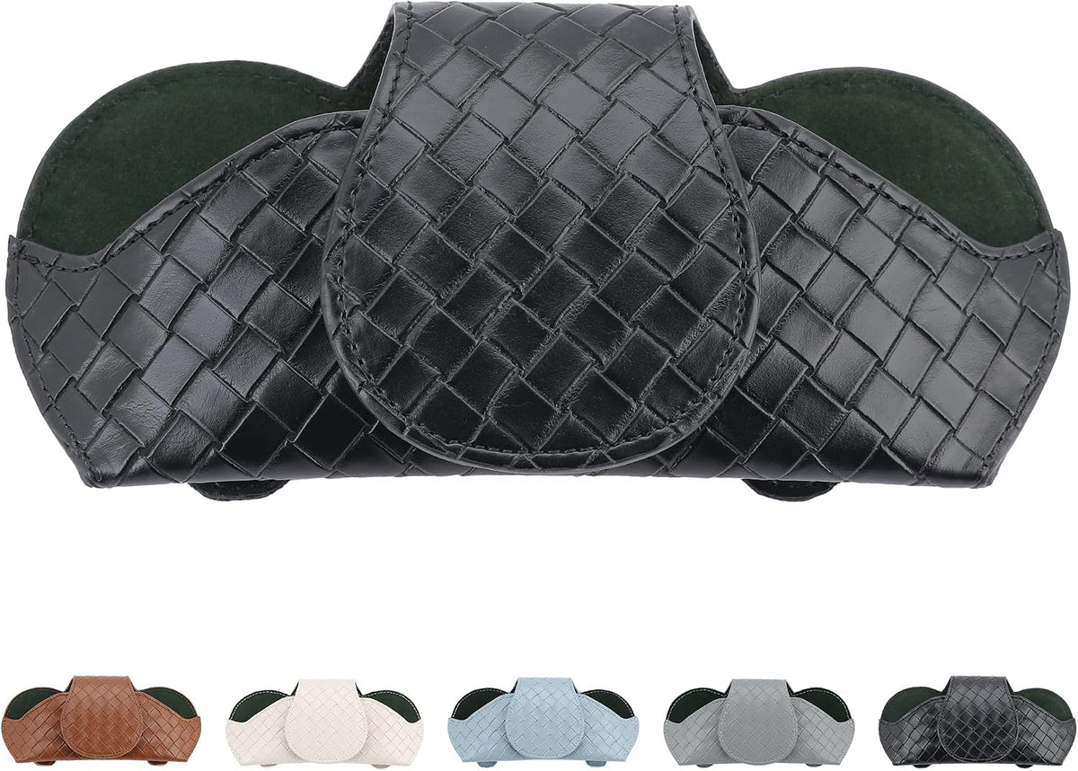KINIVA Sunglasses Holder for Visor - Leather Glasses Case with Clips for All Car Models (Black)
