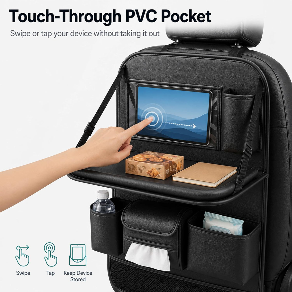Backseat Car Organizer with Tray, Car Seat Back Organizer, 1 Pack