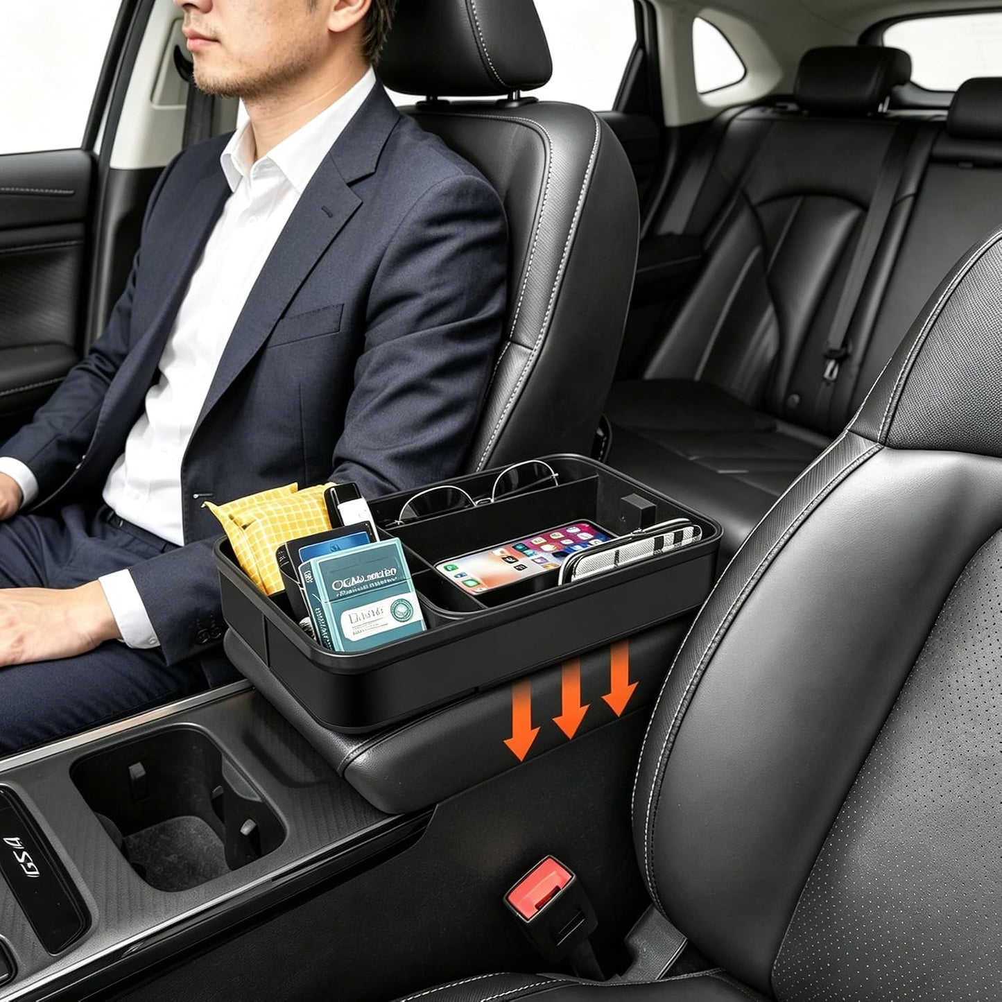 Car Armrest Extra Storage Box,Center Console Organizer,Dash Mount Phone Holder,Auto Rear Front Seat Organizer Tray, Car Small Caddy for Key,Sunglass,Wallets (Black)