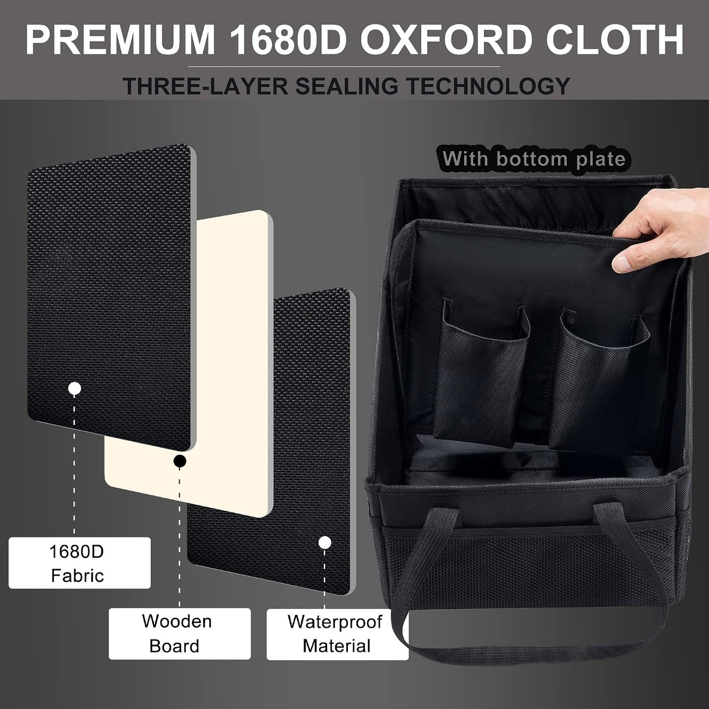 Front-Back Seat Car Organizer Box - Portable Passenger Seat Organizer, Odorless Fabric Car Seat Organizer, Universal Foldable Auto Seat Storage Caddy for Kids & Adults Road Trip Essentials (Black)