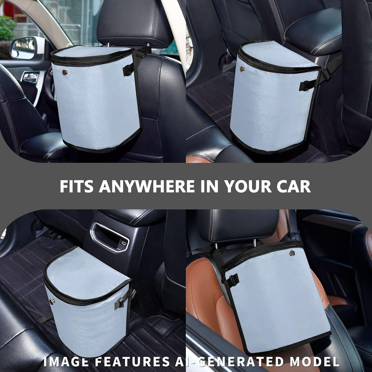 Light Steel Blue Car Trash Can with Lid,Waterproof,Sturdy,Easy Cleanup Storage Pockets,Leak-Proof Car Garbage Can