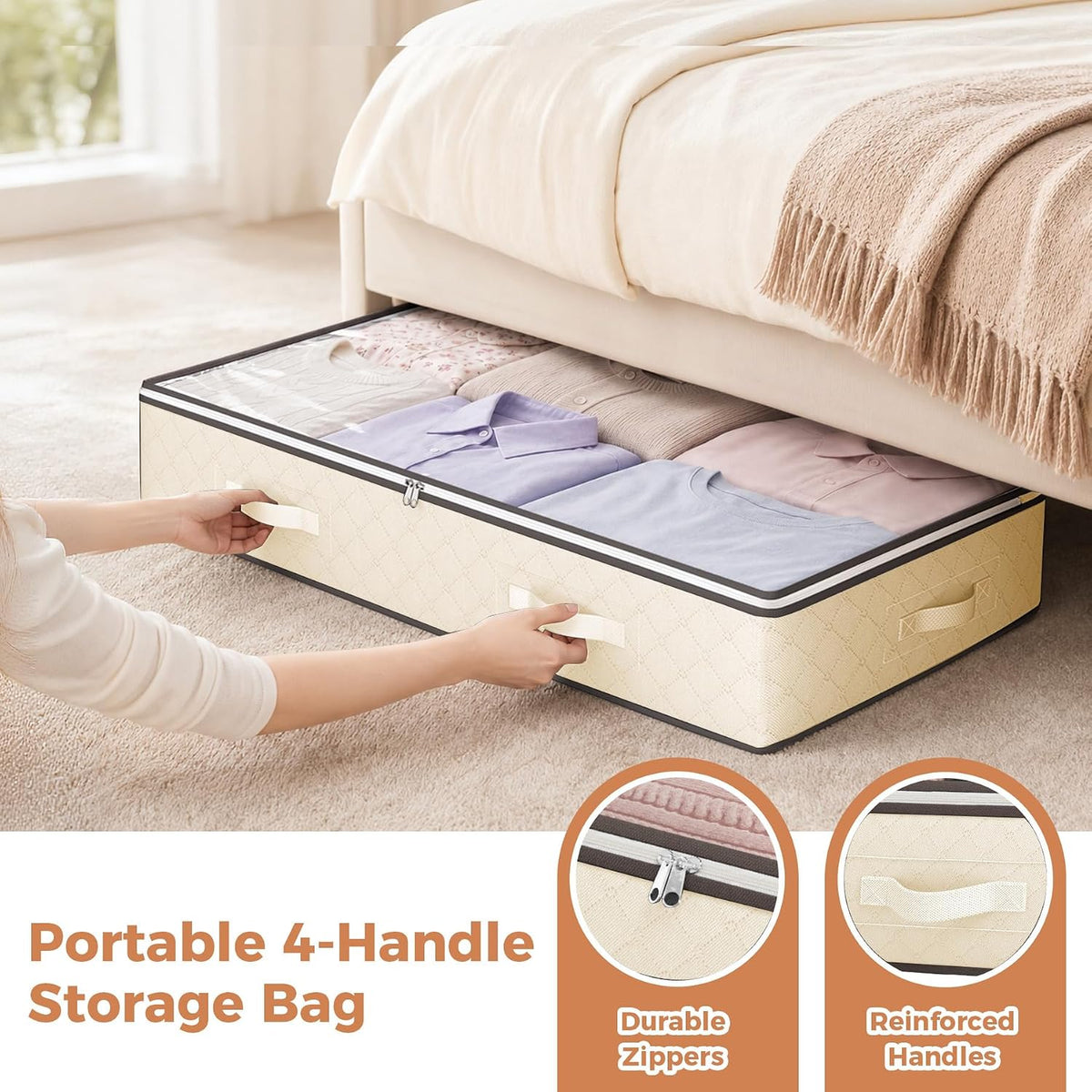 Budding Joy 95L Under Bed Storage Containers, 2 Pack Beige
