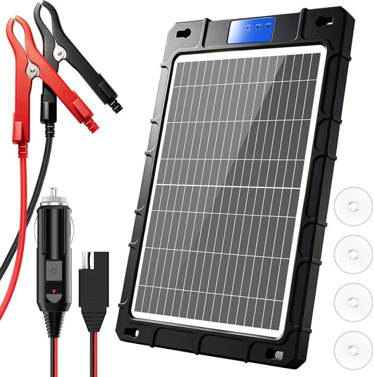 12W Solar Car Battery Charger 12V Waterproof Portable Solar Trickle Charger Maintainer with Smart Controller for Car, Automotive, Motorcycle, Boat, Marine, RV,Trailer, Snowmobile, etc.