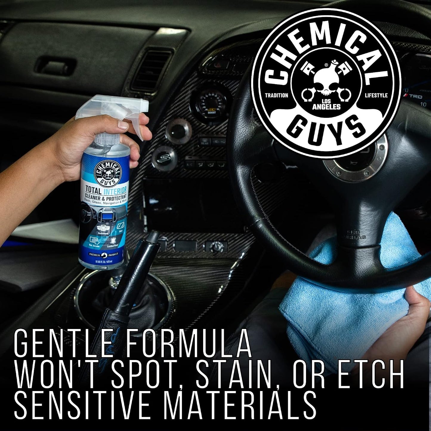 Chemical Guys Total Interior Cleaner & Protectant Interior Cleaner, Cleans & Protects Leather, Vinyl, Plastic, Rubber, Glass with a Streak-Free Finish — Cars, Trucks, SUVs, RVs, 16 oz