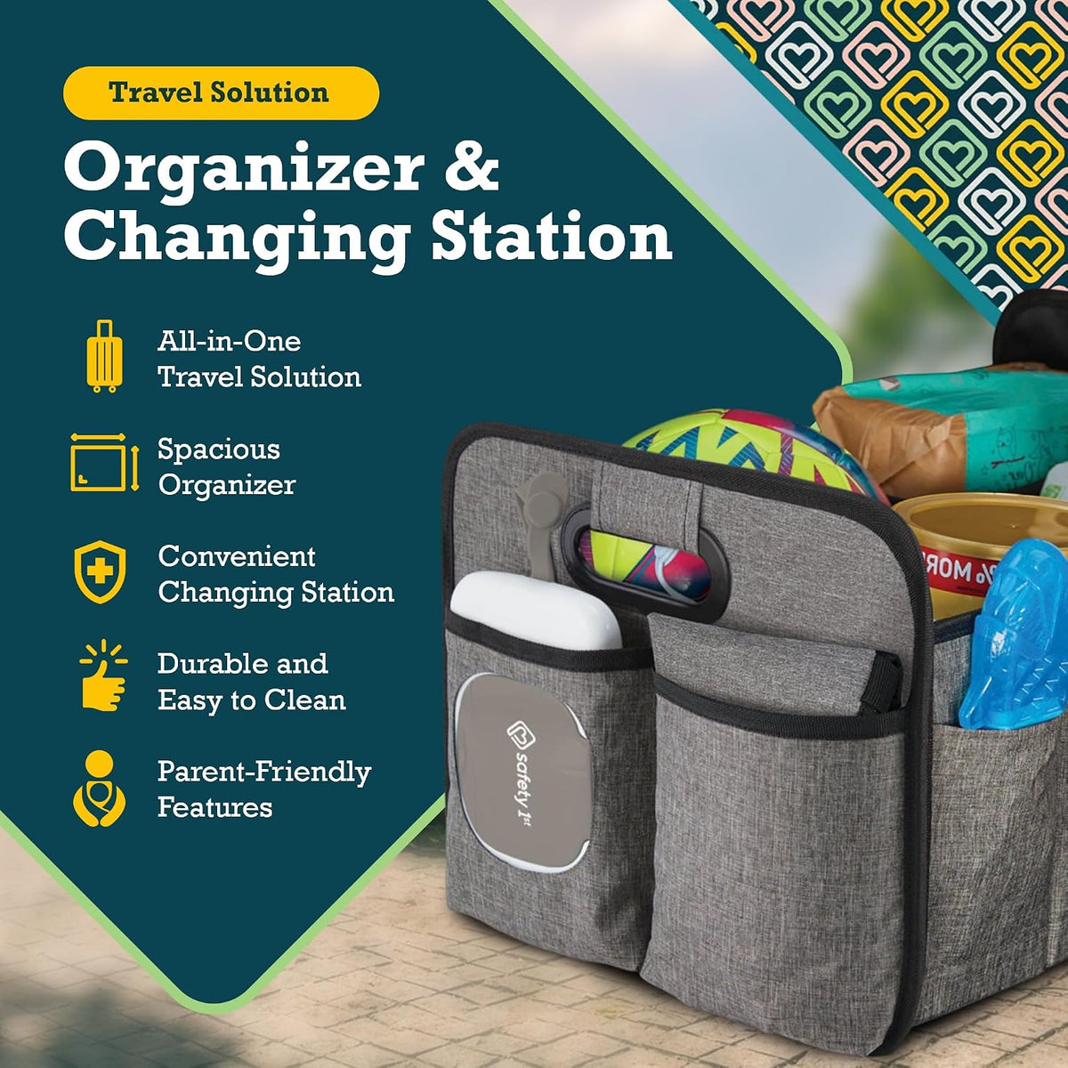 Safety 1st Baby Trunk Organizer & Diaper Changing Station, Gray