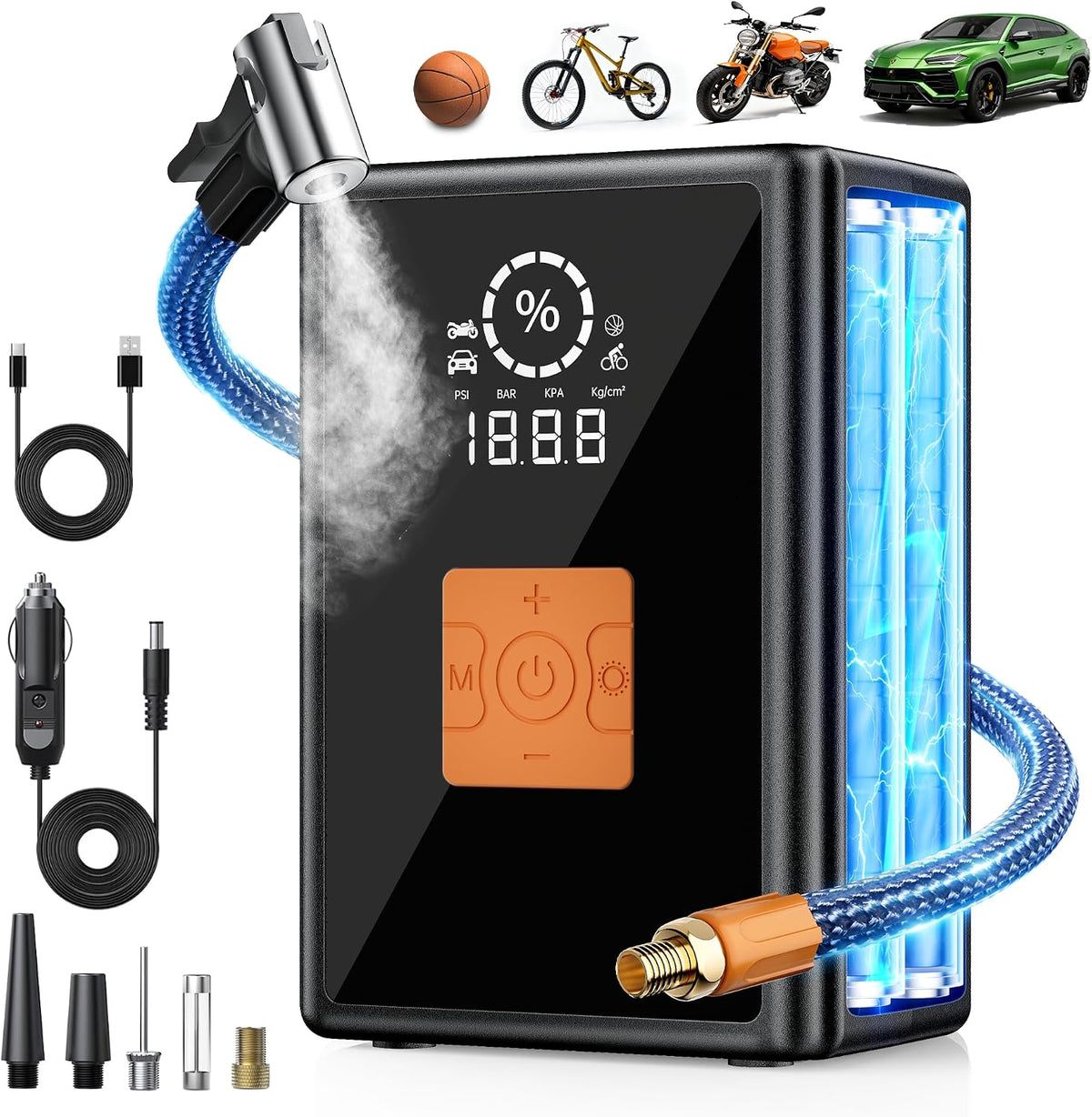 Tire Inflator Portable Air Compressor, 22 Cylinder 6X Faster Tire Pump 150 PSI Air Pump for Car, Motorcycle, Bicycle, Ball - Cordless & 12V DC