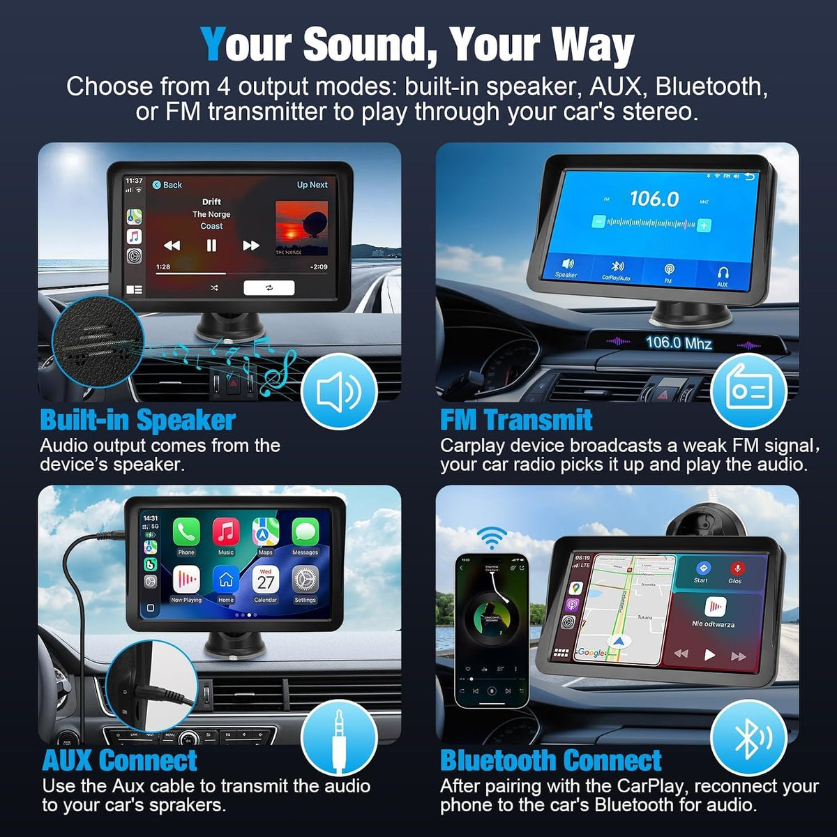 Carplay Screen for Car, 9 inch Wireless Carplay (Black)
