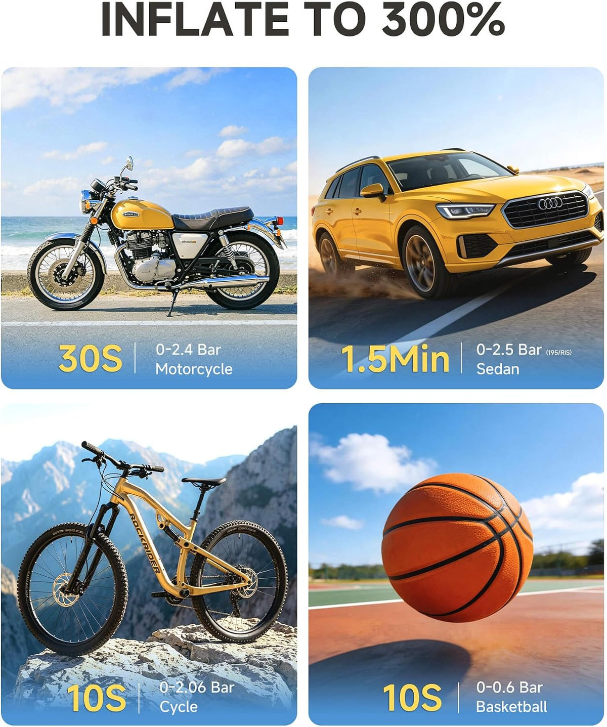 Tire Inflator Portable Air Compressor for Car, Motocycle, Bike Inflatables