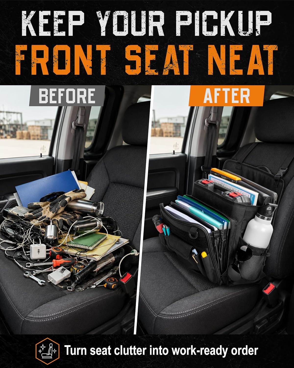PGmoon Car Front Seat Organizer with Expandable Accordion Compartments