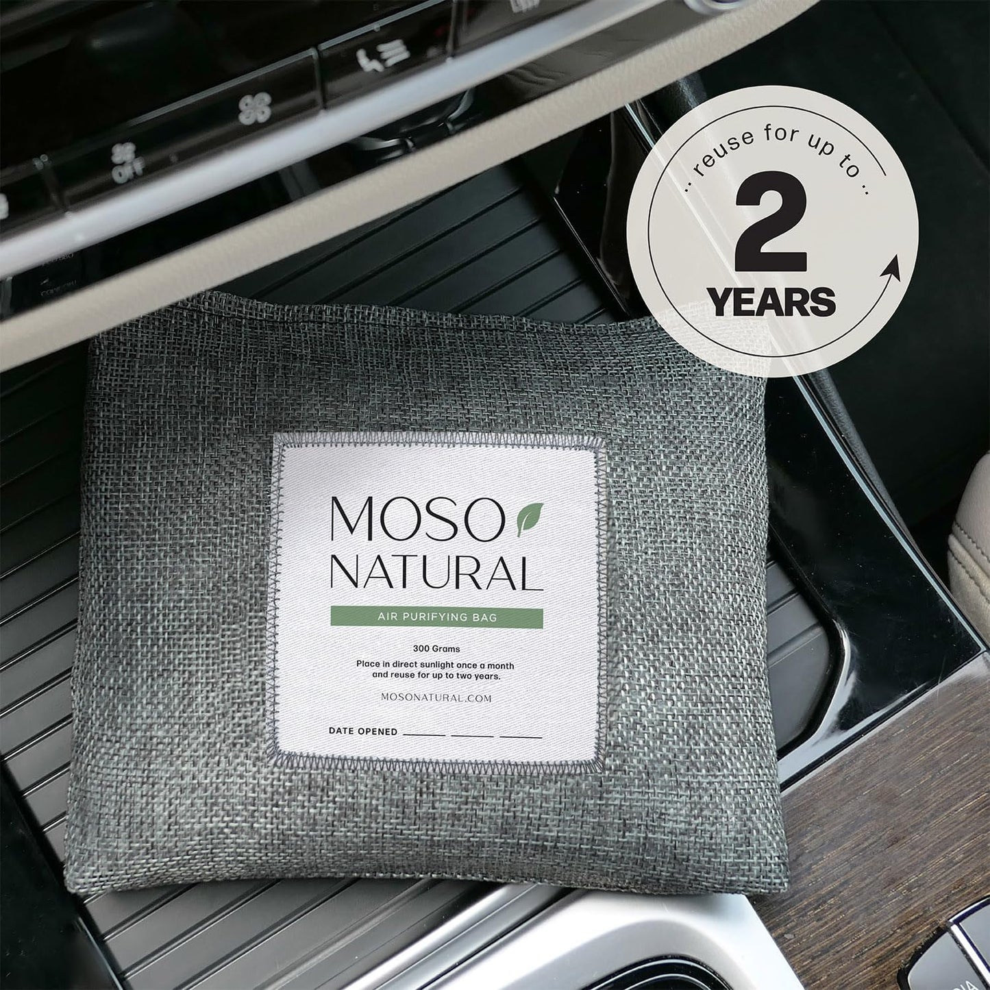 Moso Natural Car Odor Eliminator & Charcoal Odor Absorber, Bamboo Charcoal Air Purifying Bag for Cars, Trucks, SUVs, RVs & Boats — Unscented Deodorizer, Lasts 2 Years, HGTV Editors' Pick