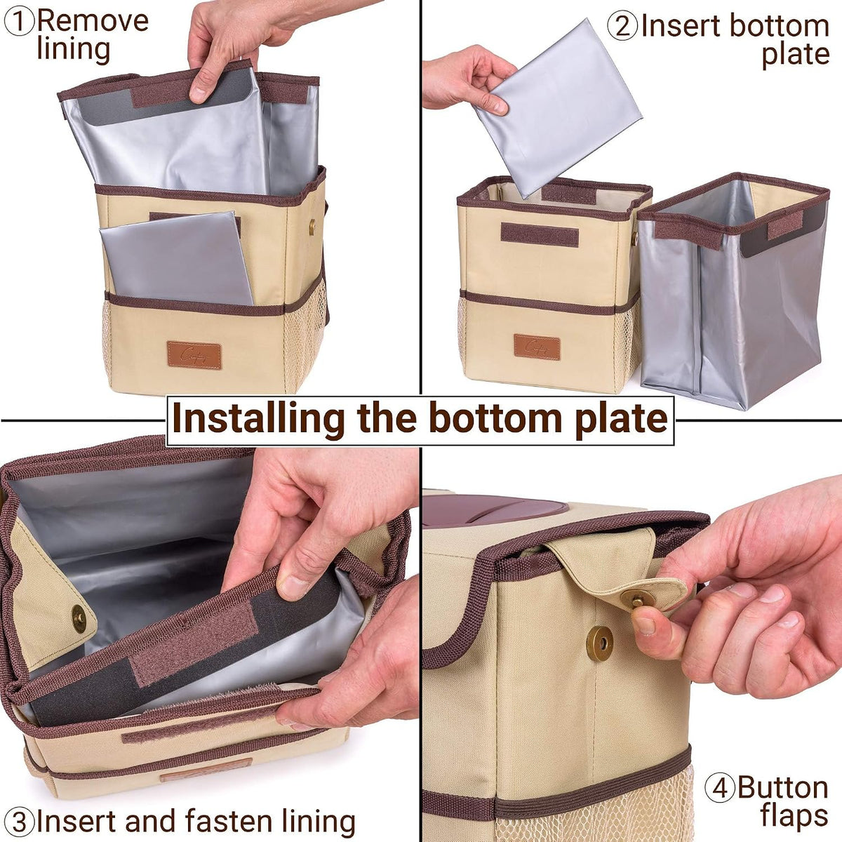 Creathing Car Trash Can [Touring Edition] - Removable Liner - 100% Leakproof, Odor Control Lid, Hanging Garbage Bin for SUV, Truck, Car (2 Gal, Beige)
