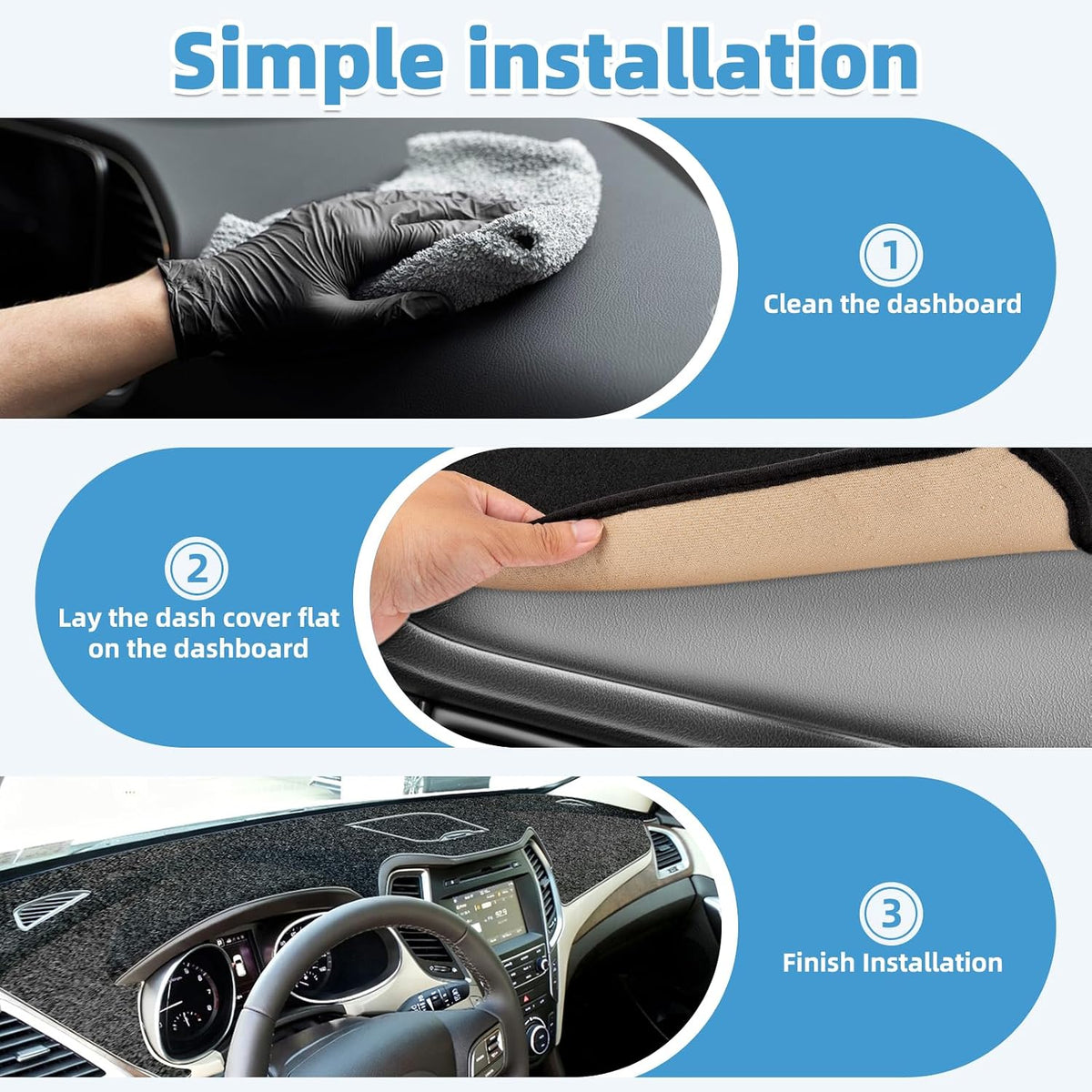 Dash Cover Mat Compatible with Hyundai Santa Fe 2013-2018 Non-Slip Dashboard Cover Mat Sunshade UV Rays Protector Interior Accessories